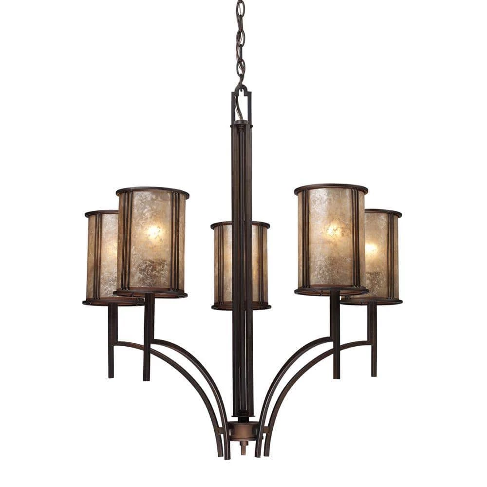 Barringer 5-Light Aged Bronze Chandelier With Tan Mica Shades by Titan Lighting 3 Barringer 5-Light Aged Bronze Chandelier With Tan Mica Shades by Titan Lighting