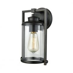 Frampton 1-Light Aged Bronze with Clear Glass Outdoor Wall Mount Sconce by Titan Lighting