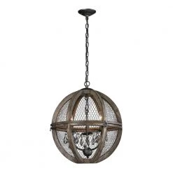 3-Light Small Renaissance Invention Wood and Wire Chandelier by Titan Lighting
