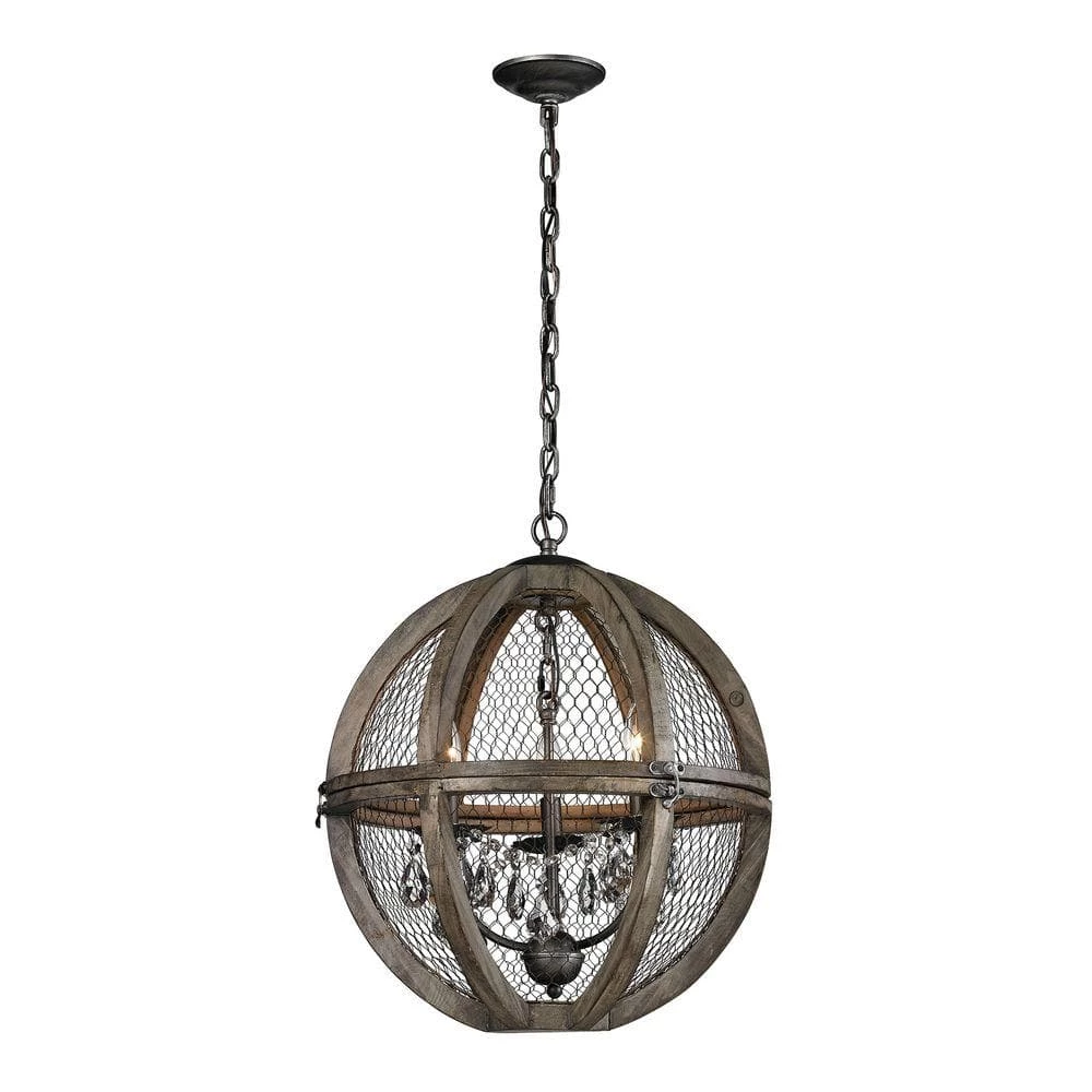 3-Light Small Renaissance Invention Wood and Wire Chandelier by Titan Lighting 3 3-Light Small Renaissance Invention Wood and Wire Chandelier by Titan Lighting