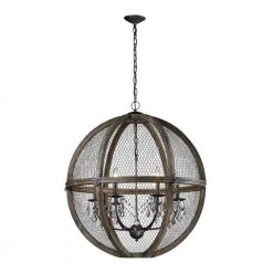 6-Light Large Renaissance Invention Wood and Wire Chandelier by Titan Lighting