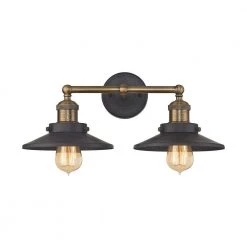 English Pub 2-Light Tarnished Graphite and Antique Brass Vanity Light by Titan Lighting