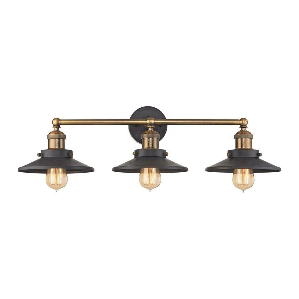 English Pub 3-Light Tarnished Graphite and Antique Brass Vanity Light by Titan Lighting 3 English Pub 3-Light Tarnished Graphite and Antique Brass Vanity Light by Titan Lighting