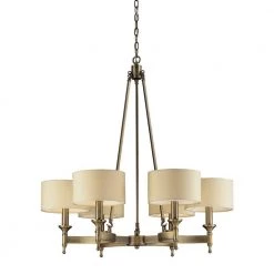 Pembroke 6-Light Antique Brass Chandelier With Light Tan Fabric Shades by Titan Lighting