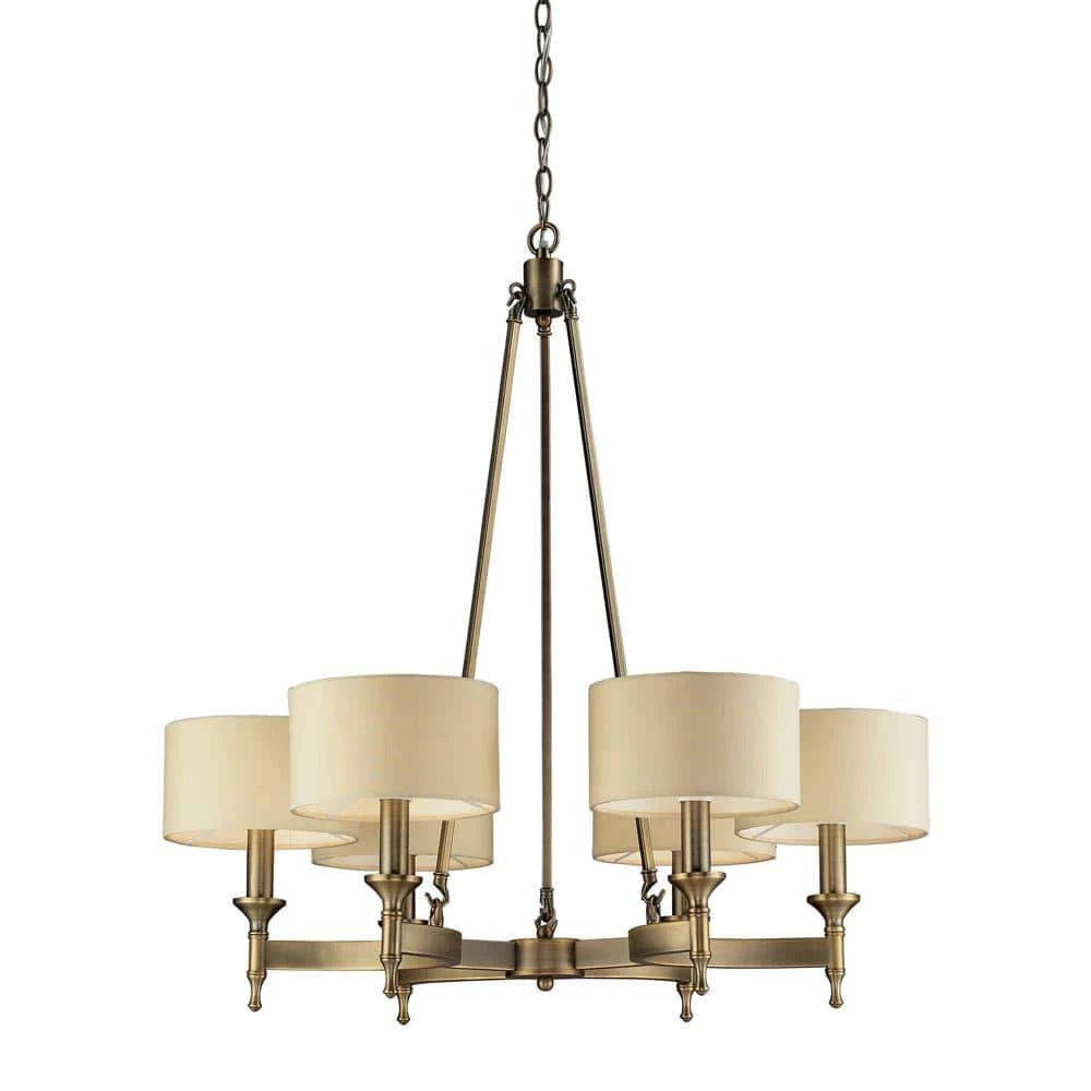 Pembroke 6-Light Antique Brass Chandelier With Light Tan Fabric Shades by Titan Lighting 3 Pembroke 6-Light Antique Brass Chandelier With Light Tan Fabric Shades by Titan Lighting
