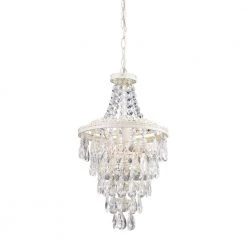 1-Light Antique White and Clear Crystal Pendant Lamp by Titan Lighting