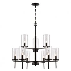 9-Light Black Tiered Chandelier with Glass Shades by Titan Lighting
