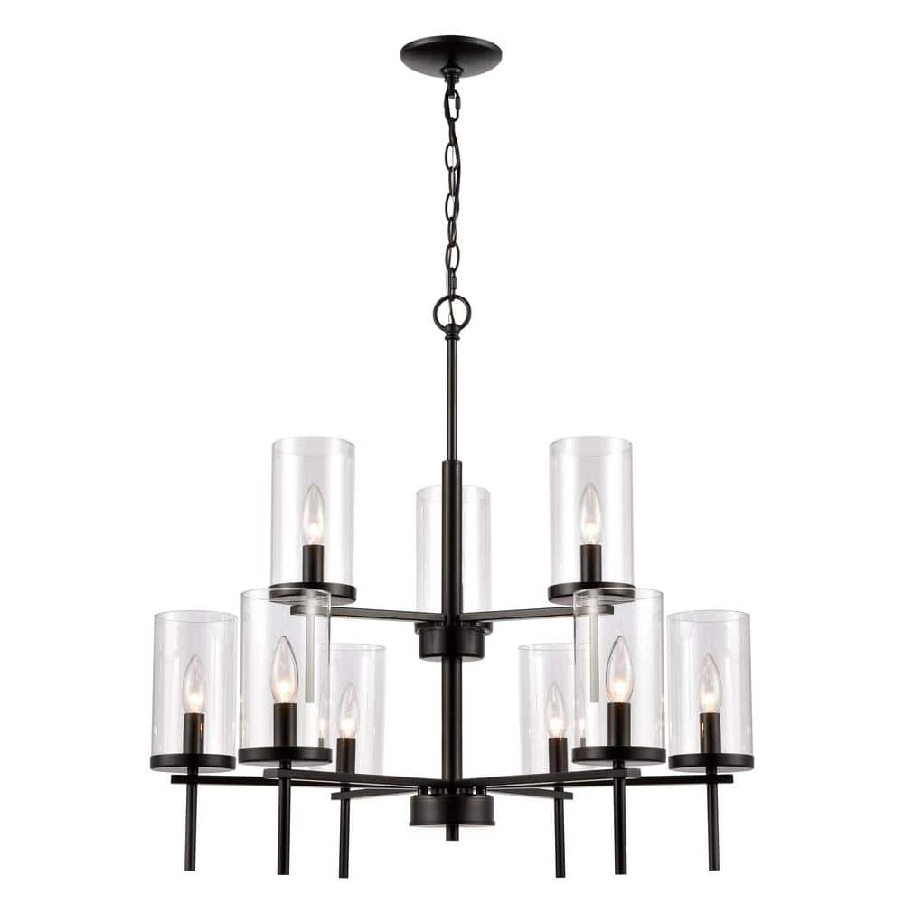 9-Light Black Tiered Chandelier with Glass Shades by Titan Lighting 3 9-Light Black Tiered Chandelier with Glass Shades by Titan Lighting
