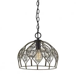 Crystal Web 1-Light Bronze Gold and Matte Black with Clear Crystal Pendant by Titan Lighting
