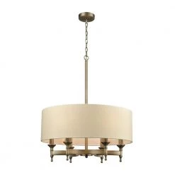 Pembroke 6-Light Brushed Antique Brass Chandelier with Light Tan Fabric Shade by Titan Lighting