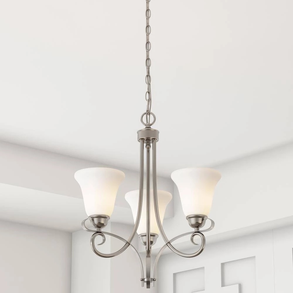 Brighton 3-Light Brushed Nickel Ceiling Chandelier by Titan Lighting 5 Brighton 3-Light Brushed Nickel Ceiling Chandelier by Titan Lighting - Image 3