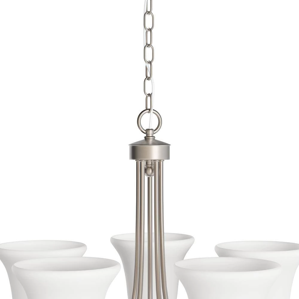 Brighton 5-Light Brushed Nickel Chandelier With White Glass Shades by Titan Lighting 4 Brighton 5-Light Brushed Nickel Chandelier With White Glass Shades by Titan Lighting - Image 2