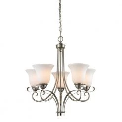 Brighton 5-Light Brushed Nickel Chandelier With White Glass Shades by Titan Lighting