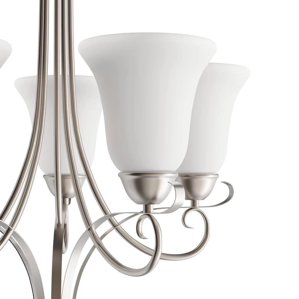 Brighton 5-Light Brushed Nickel Chandelier With White Glass Shades by Titan Lighting 7 Brighton 5-Light Brushed Nickel Chandelier With White Glass Shades by Titan Lighting - Image 5