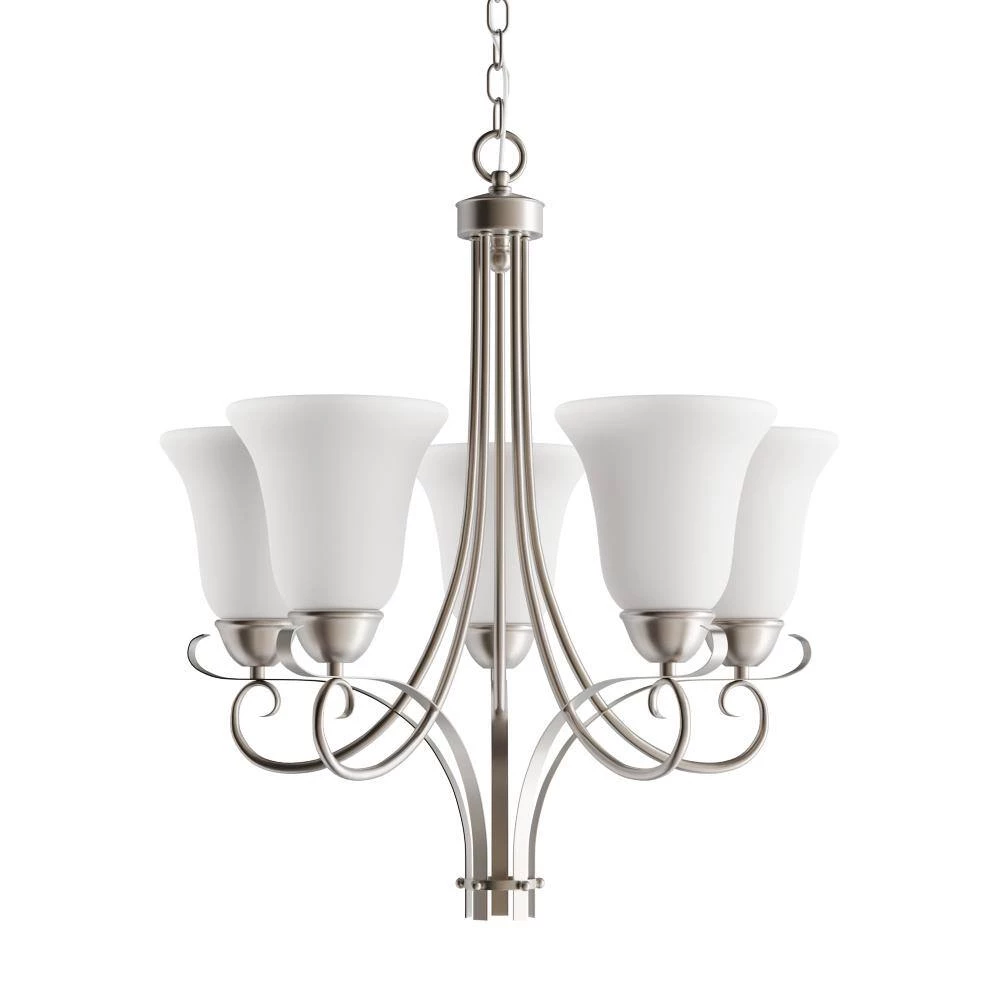 Brighton 5-Light Brushed Nickel Chandelier With White Glass Shades by Titan Lighting 5 Brighton 5-Light Brushed Nickel Chandelier With White Glass Shades by Titan Lighting - Image 3