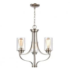 3-Light Brushed Nickel Chandelier with Glass Shades by Titan Lighting