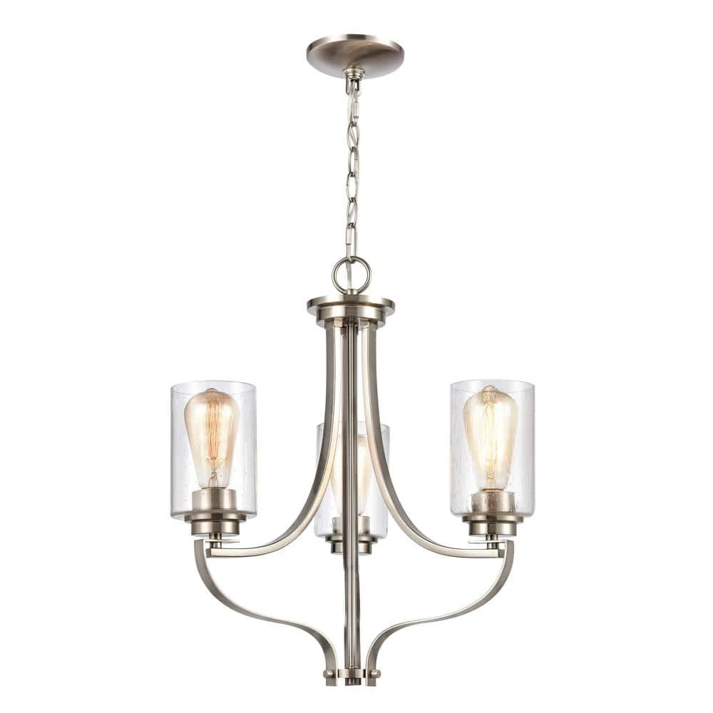 3-Light Brushed Nickel Chandelier with Glass Shades by Titan Lighting 3 3-Light Brushed Nickel Chandelier with Glass Shades by Titan Lighting