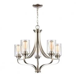 5-Light Brushed Nickel Chandelier with Glass Shades by Titan Lighting