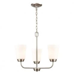 3-Light Brushed Nickel Candelabra Chandelier with Glass Shades by Titan Lighting