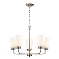 5-Light Brushed Nickel Candelabra Chandelier with Glass Shades by Titan Lighting