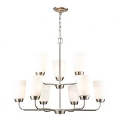 9-Light Brushed Nickel Tiered Chandelier with Glass Shades by Titan Lighting