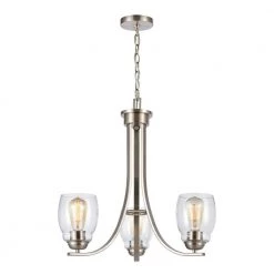 3-Light Brushed Nickel Candelabra Chandelier with Glass Shades by Titan Lighting