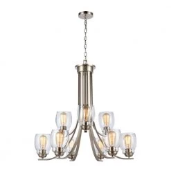9-Light Brushed Nickel Tiered Chandelier with Glass Shades by Titan Lighting