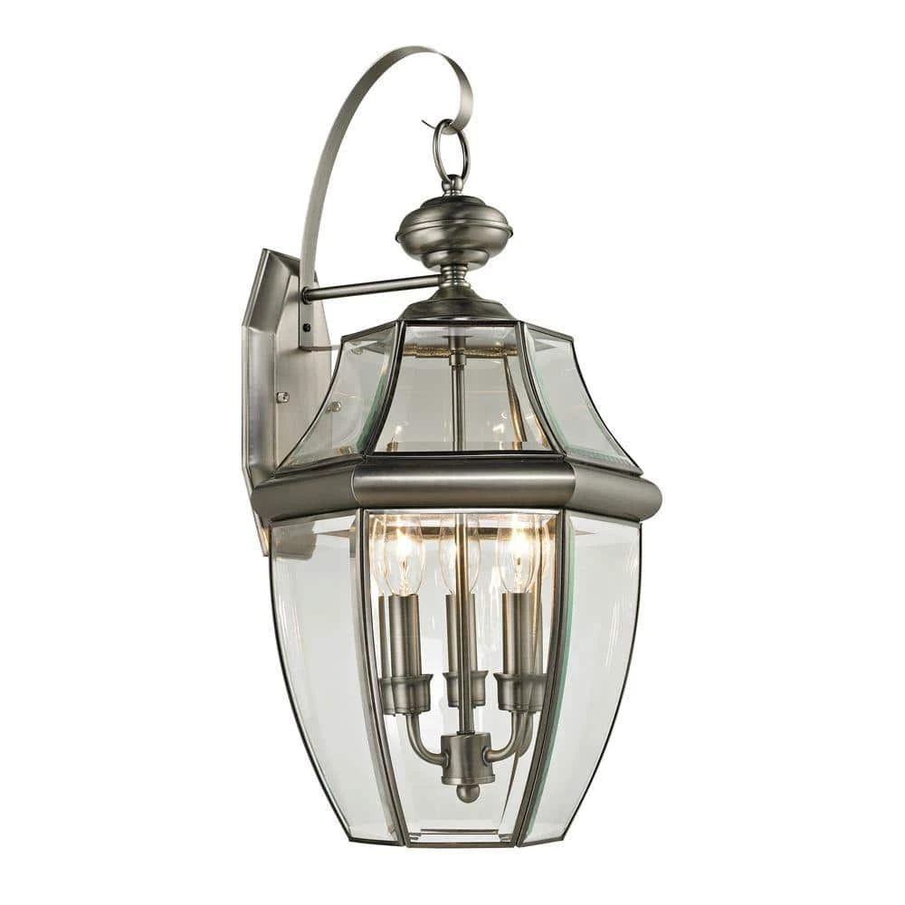 Ashford 3-Light Outdoor Brushed Nickel Wall Lantern Sconce by Titan Lighting 3 Ashford 3-Light Outdoor Brushed Nickel Wall Lantern Sconce by Titan Lighting