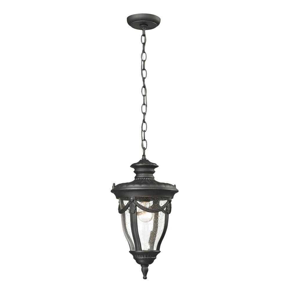 Langley Collection 1-Light Textured Matte Black Outdoor Pendant by Titan Lighting 3 Langley Collection 1-Light Textured Matte Black Outdoor Pendant by Titan Lighting
