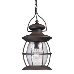 Big Oak Forge Collection 1-Light Weathered Charcoal Outdoor Pendant by Titan Lighting