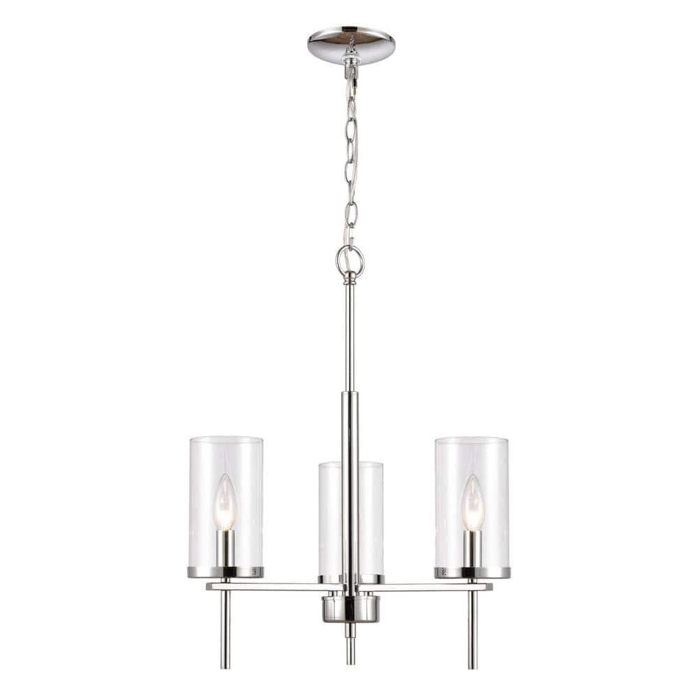 3-Light Chrome Candelabra Chandelier with Glass Shades by Titan Lighting 3 3-Light Chrome Candelabra Chandelier with Glass Shades by Titan Lighting