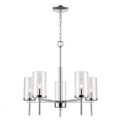5-Light Chrome Candelabra Chandelier with Glass Shades by Titan Lighting
