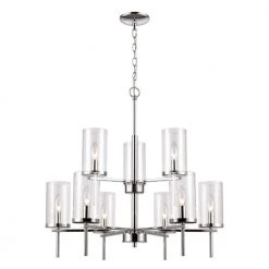 9-Light Chrome Tiered Chandelier with Glass Shades by Titan Lighting