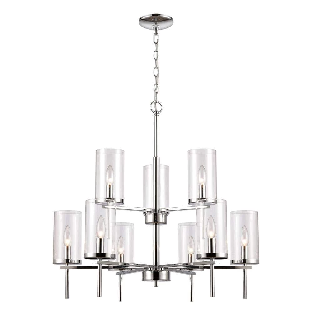 9-Light Chrome Tiered Chandelier with Glass Shades by Titan Lighting 3 9-Light Chrome Tiered Chandelier with Glass Shades by Titan Lighting