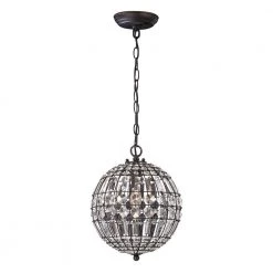Talgarth 1-Light Dark Bronze Round Crystal Mini Pendant by Titan Lighting