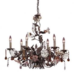 Cristallo Fiore 6-Light Ceiling Mount Deep Rust Chandelier by Titan Lighting