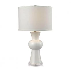 28 in. White Ceramic Table Lamp with Textured White Linen Hardback Shade by Titan Lighting