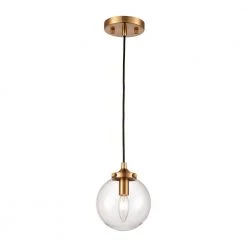 Kendall 1-Light Gold and Matte Black Mini Pendant with Clear Glass Shade by Titan Lighting