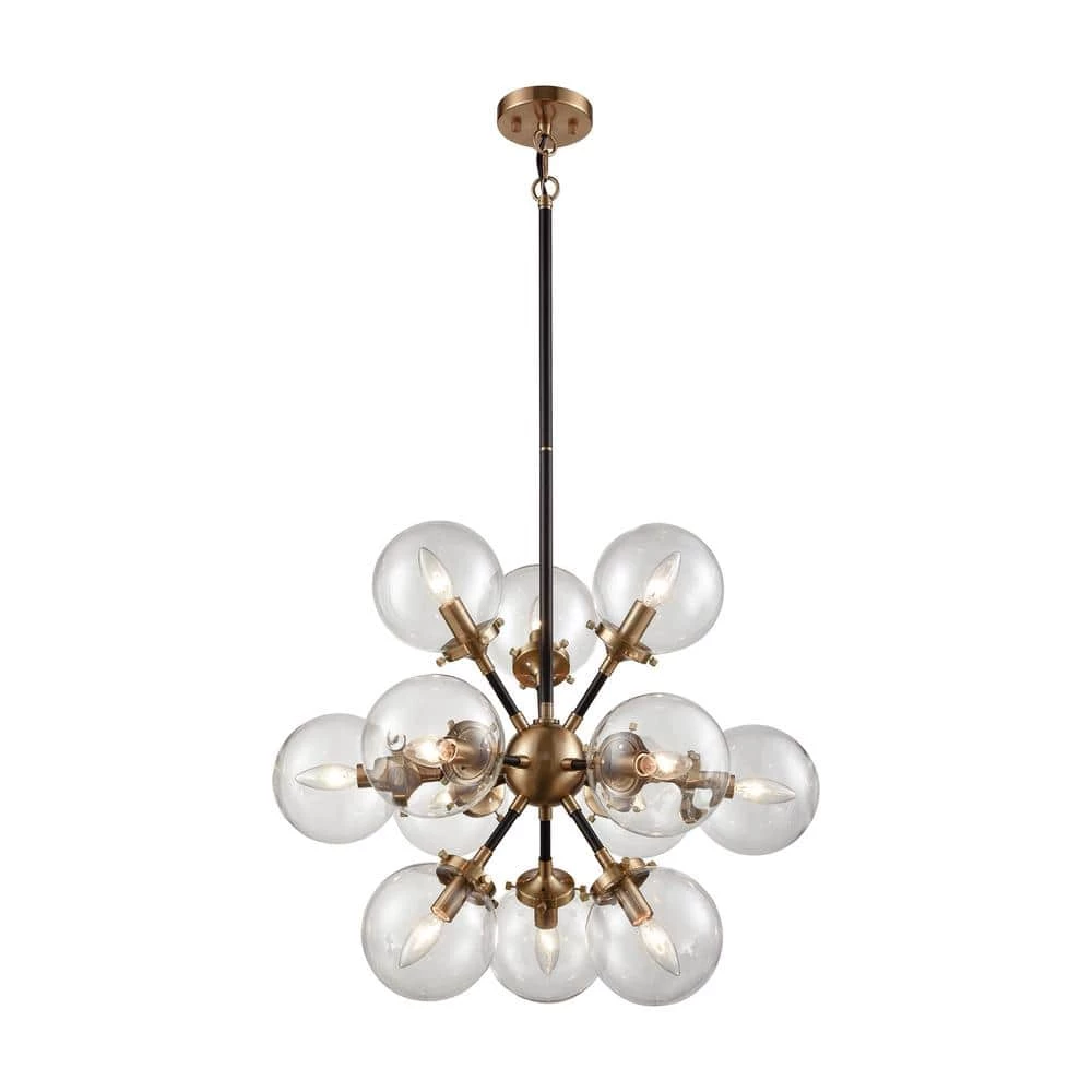 Boudreaux 12-Light Matte Black and Antique Gold Chandelier with Clear Glass Globe Shades by Titan Lighting 3 Boudreaux 12-Light Matte Black and Antique Gold Chandelier with Clear Glass Globe Shades by Titan Lighting