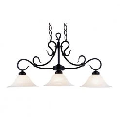 Buckingham 3-Light Matte Black Island Light With White Marbleized Glass Shades by Titan Lighting