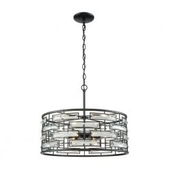 Lineo 6-Light Matte Black Chandelier with Clear Crystal and Metal Shade by Titan Lighting