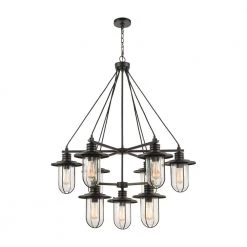 Lakeshore Drive 9-Light Matte Black Chandelier with Glass Shades by Titan Lighting