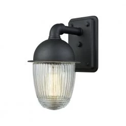 Channing 1-Light Matte Black with Clear Ribbed Glass Outdoor Wall Mount Sconce by Titan Lighting