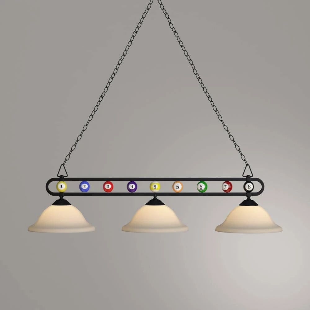 Chalkie 3-Light Matte Black Billiard-Themed Kitchen Island Light with White Shade by Titan Lighting 4 Chalkie 3-Light Matte Black Billiard-Themed Kitchen Island Light with White Shade by Titan Lighting - Image 3