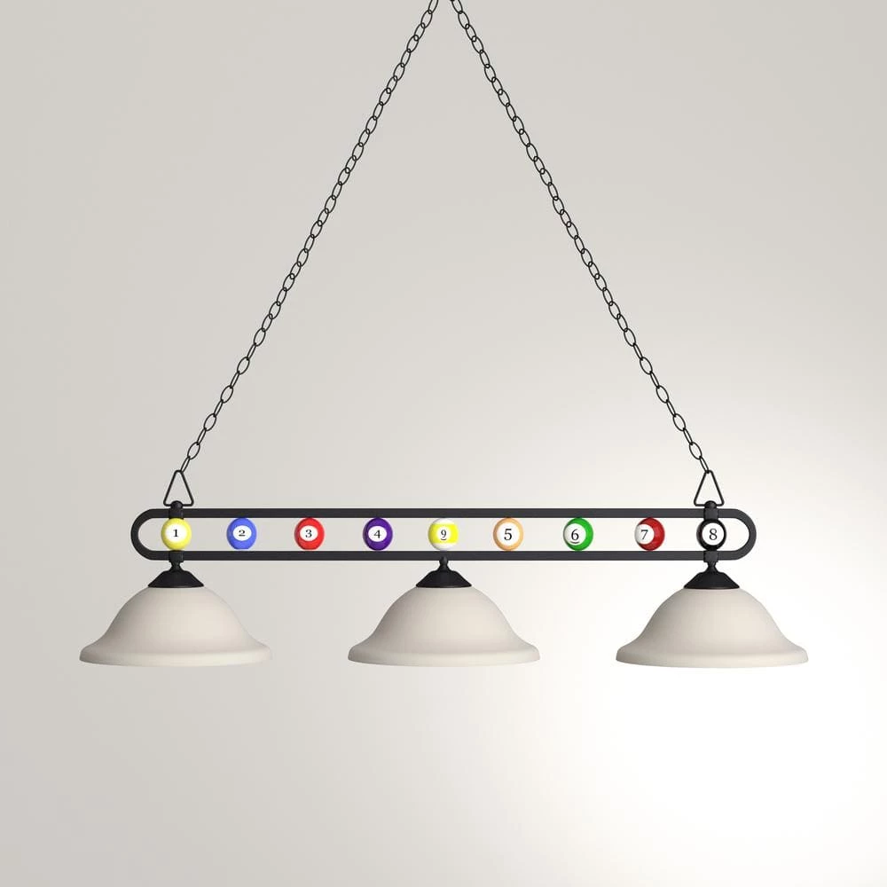 Chalkie 3-Light Matte Black Billiard-Themed Kitchen Island Light with White Shade by Titan Lighting 5 Chalkie 3-Light Matte Black Billiard-Themed Kitchen Island Light with White Shade by Titan Lighting - Image 4