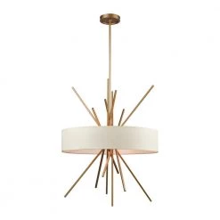 Xenia 5-Light Matte Gold Chandelier with Beige Fabric Shade by Titan Lighting