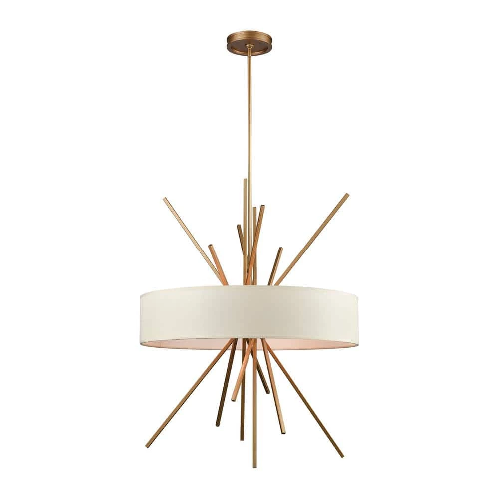 Xenia 5-Light Matte Gold Chandelier with Beige Fabric Shade by Titan Lighting 3 Xenia 5-Light Matte Gold Chandelier with Beige Fabric Shade by Titan Lighting