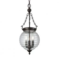 Crosswell 3-Light Oil Rubbed Bronze Chandelier with Clear Beehive Glass Shade by Titan Lighting
