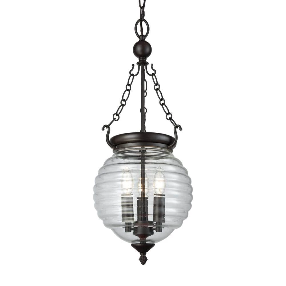 Crosswell 3-Light Oil Rubbed Bronze Chandelier with Clear Beehive Glass Shade by Titan Lighting 3 Crosswell 3-Light Oil Rubbed Bronze Chandelier with Clear Beehive Glass Shade by Titan Lighting