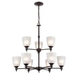 9-Light Oil Rubbed Bronze Tiered Chandelier with Glass Shades by Titan Lighting